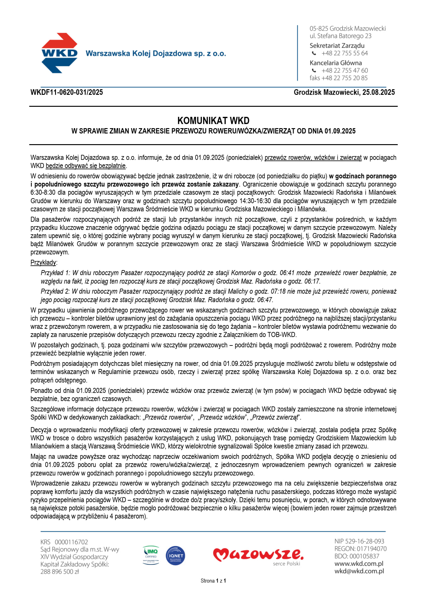 Grafika prezentuje treść komunikatu